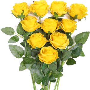 bouquet-rose-artificielle-jaune